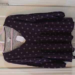 WONDERLY BRAND WOMEN'S PETITE PURPLE GEOMEMETRICAL TOP WITH LONG SLEEVES SIZE PL